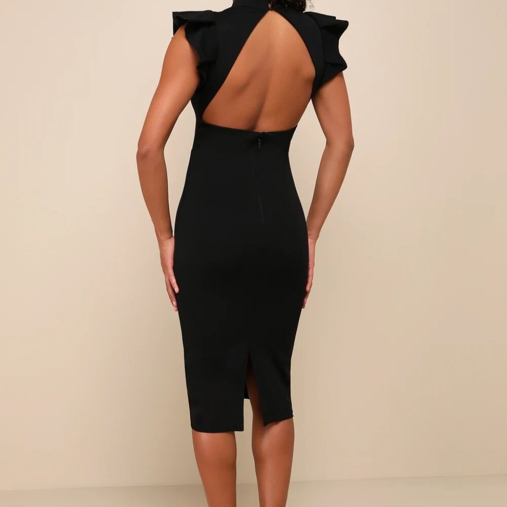 Black Backless Ruffle Bodycon Midi Dress Lulus Extra Small (XS) - Picture 2 of 11